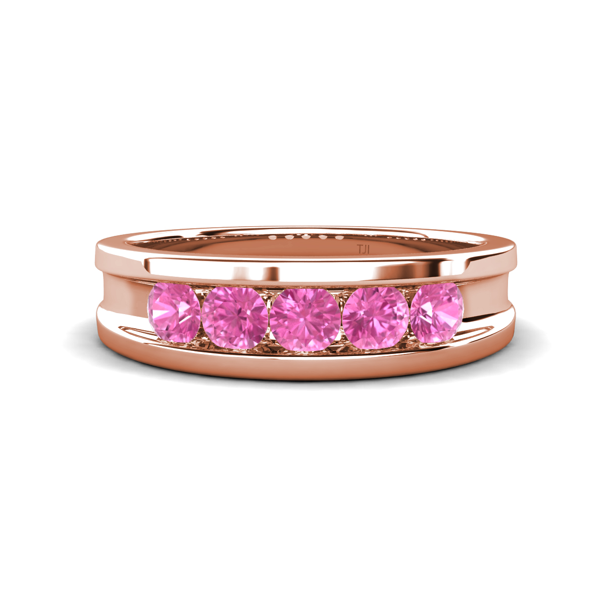 Aaron 0.47 ctw Pink Sapphire 5 Stone Unisex Wedding Band (5 mm) 
