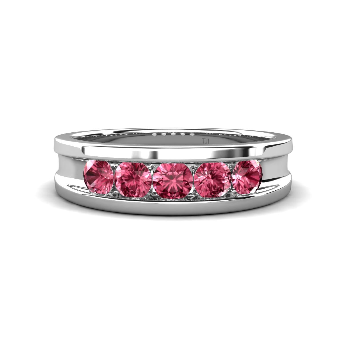 Aaron 0.45 ctw Pink Tourmaline 5 Stone Unisex Wedding Band (5 mm) 