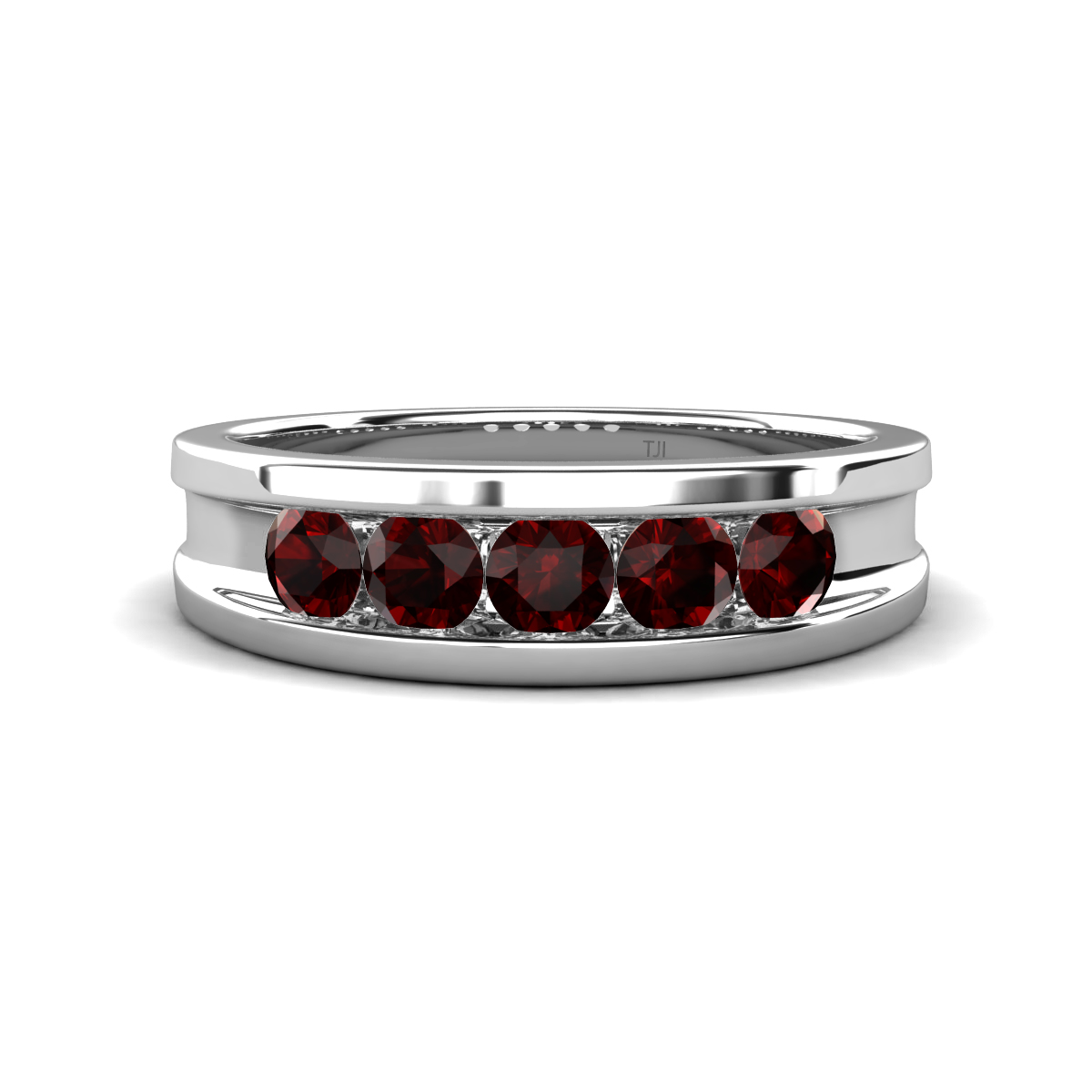 Aaron 0.53 ctw Red Garnet 5 Stone Unisex Wedding Band (5 mm) 