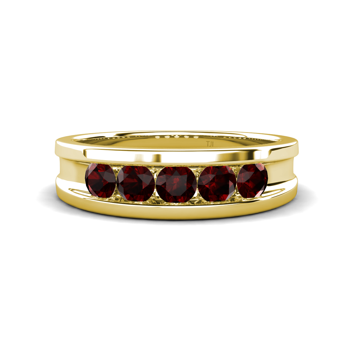 Aaron 0.53 ctw Red Garnet 5 Stone Unisex Wedding Band (5 mm) 