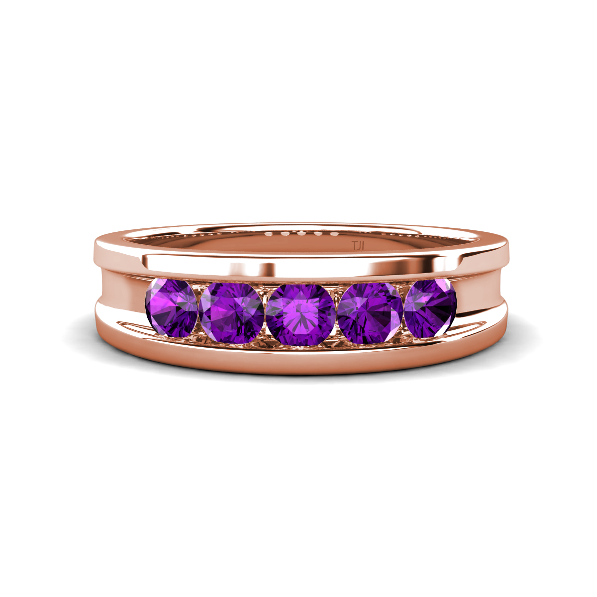 Aaron 0.38 ctw Amethyst 5 Stone Unisex Wedding Band (5 mm) 