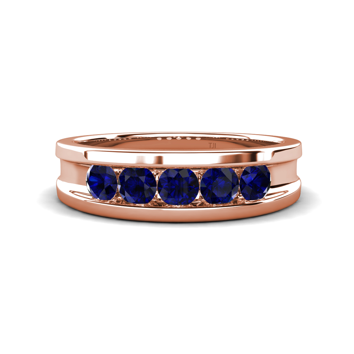 Aaron 0.55 ctw Blue Sapphire 5 Stone Unisex Wedding Band (5 mm) 