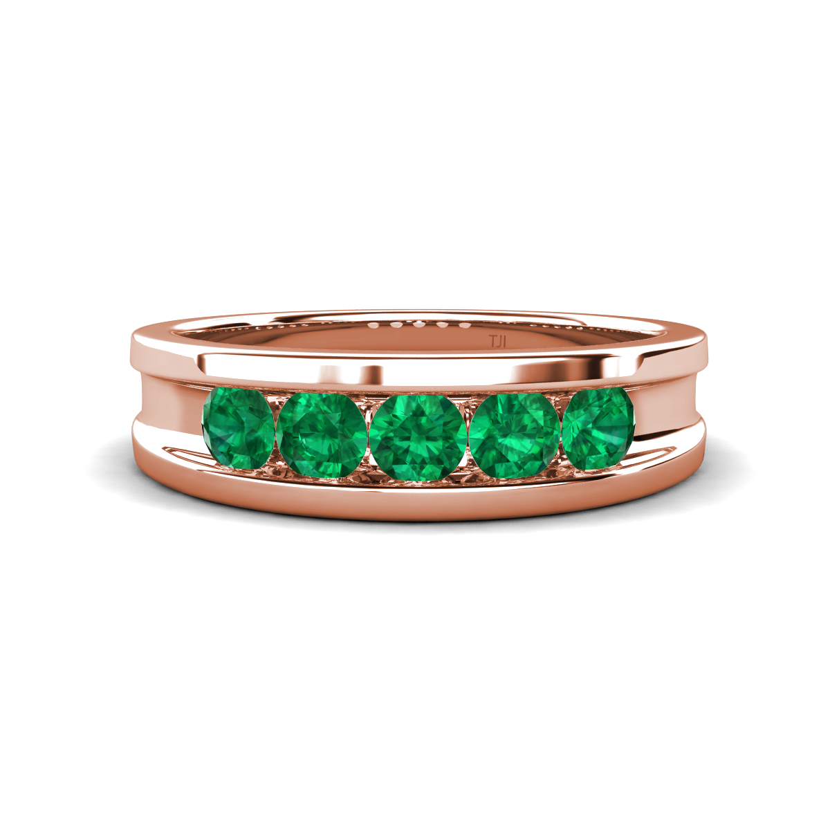 Aaron 0.38 ctw Emerald 5 Stone Unisex Wedding Band (5 mm) 