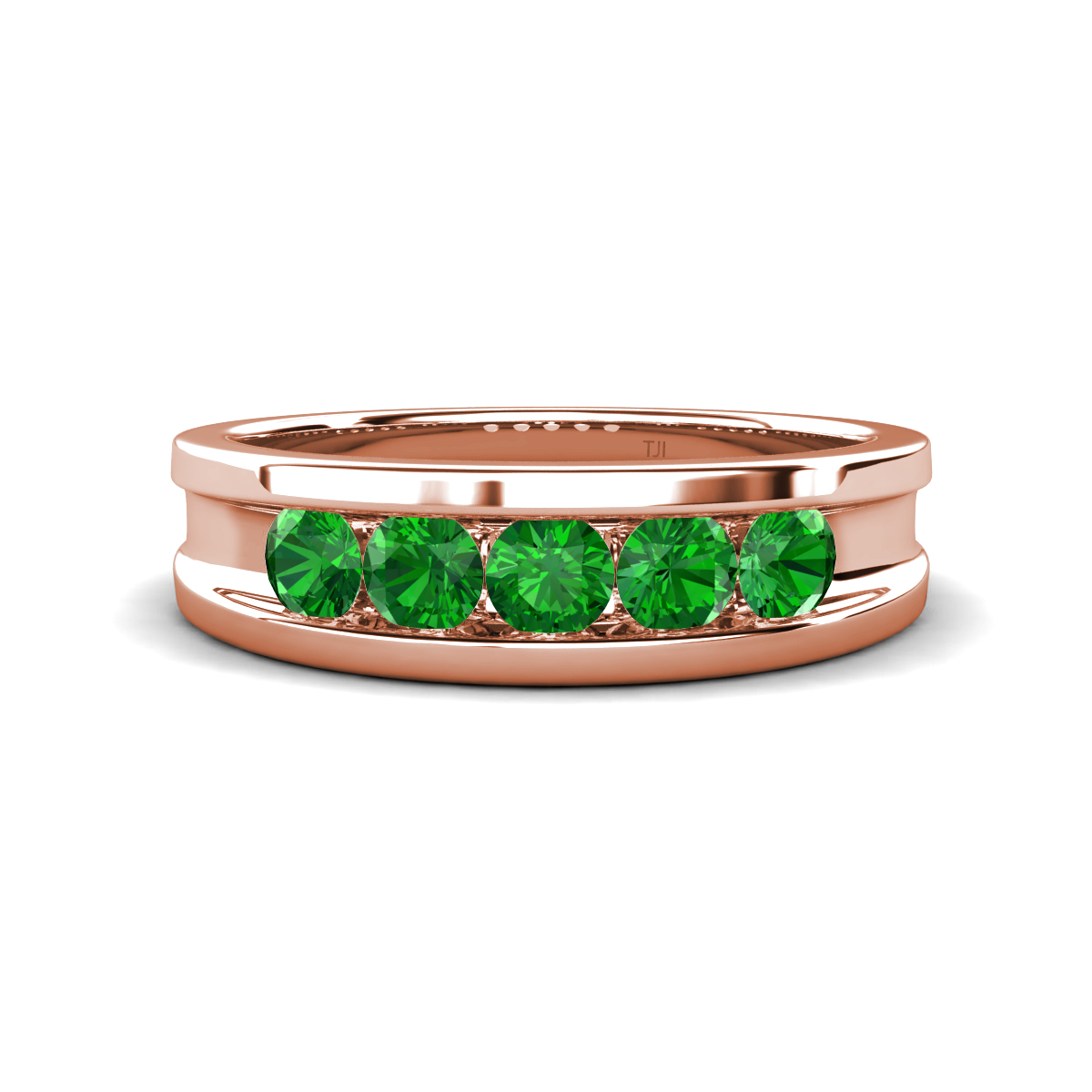 Aaron 0.53 ctw Green Garnet 5 Stone Unisex Wedding Band (5 mm) 
