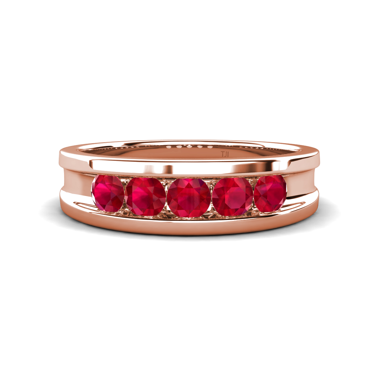 Aaron 0.48 ctw Ruby 5 Stone Unisex Wedding Band (5 mm) 