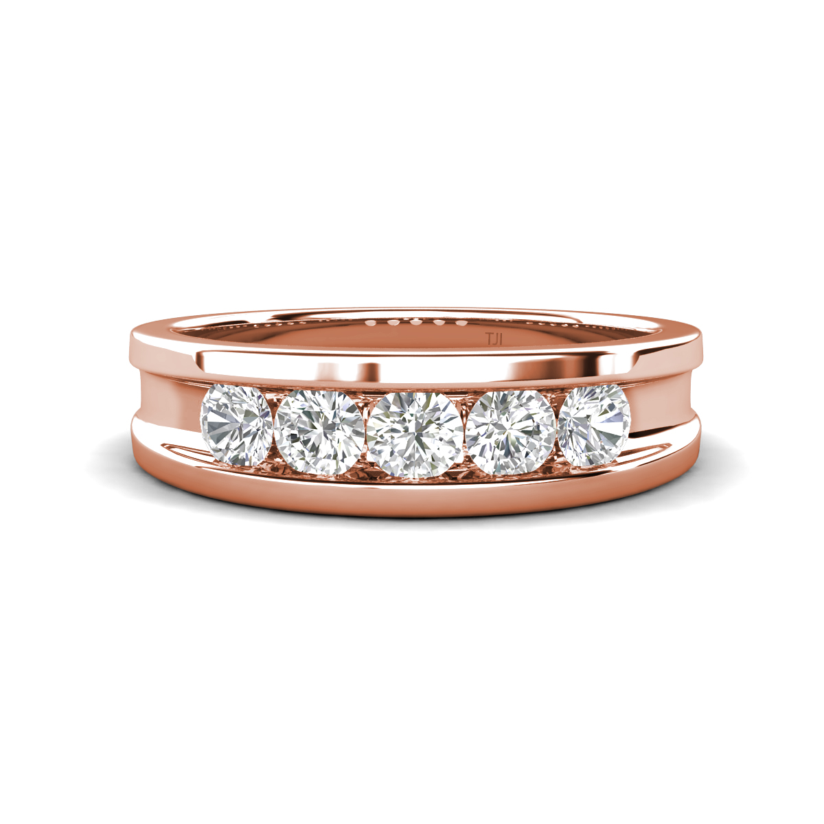 Aaron 0.47 ctw White Sapphire 5 Stone Unisex Wedding Band (5 mm) 