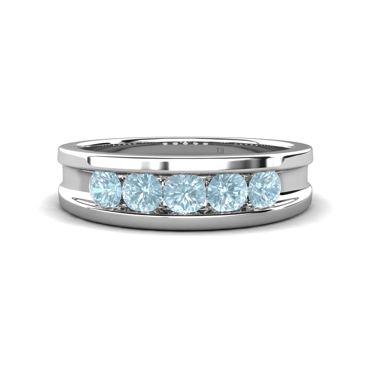 Aaron 0.38 ctw Aquamarine 5 Stone Unisex Wedding Band (5 mm) 