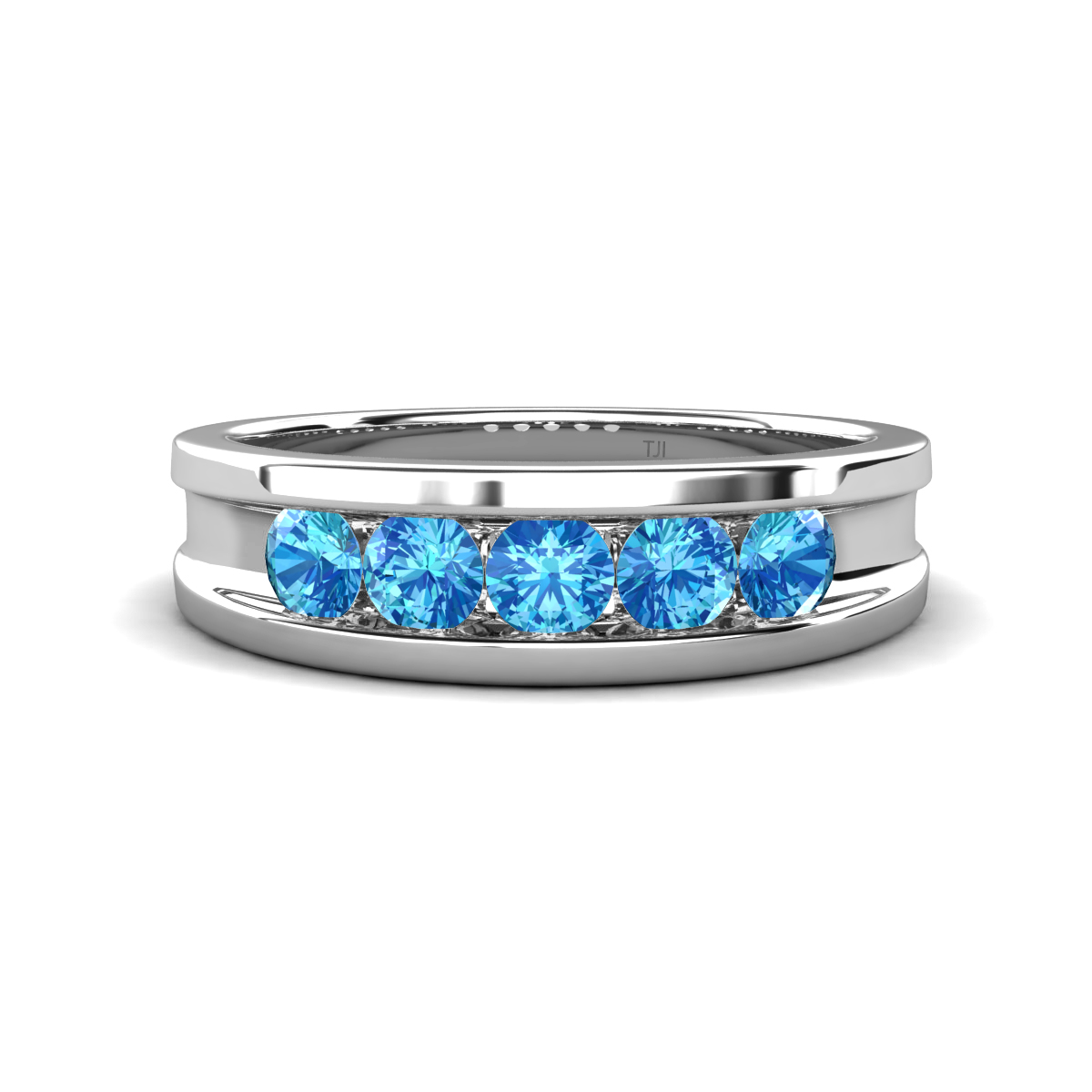 Aaron 0.45 ctw Blue Topaz 5 Stone Unisex Wedding Band (5 mm) 