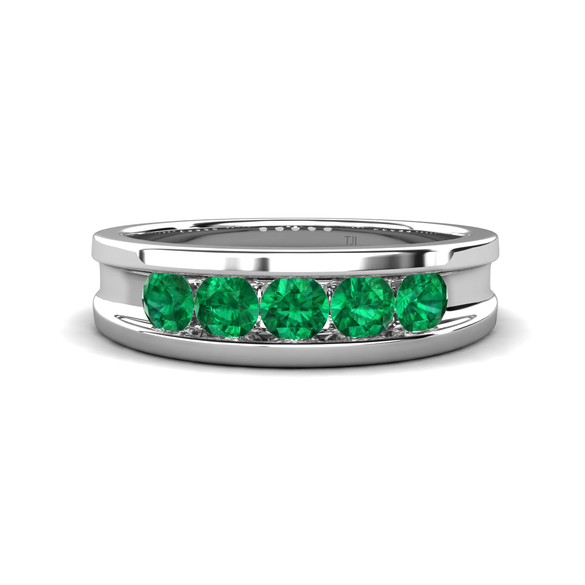 Aaron 0.38 ctw Emerald 5 Stone Unisex Wedding Band (5 mm) 