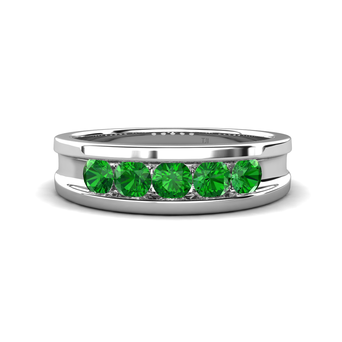 Aaron 0.53 ctw Green Garnet 5 Stone Unisex Wedding Band (5 mm) 