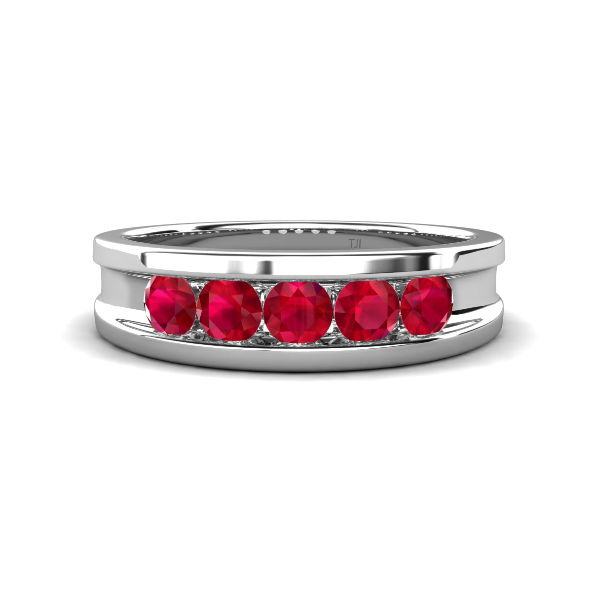 Aaron 0.48 ctw Ruby 5 Stone Unisex Wedding Band (5 mm) 