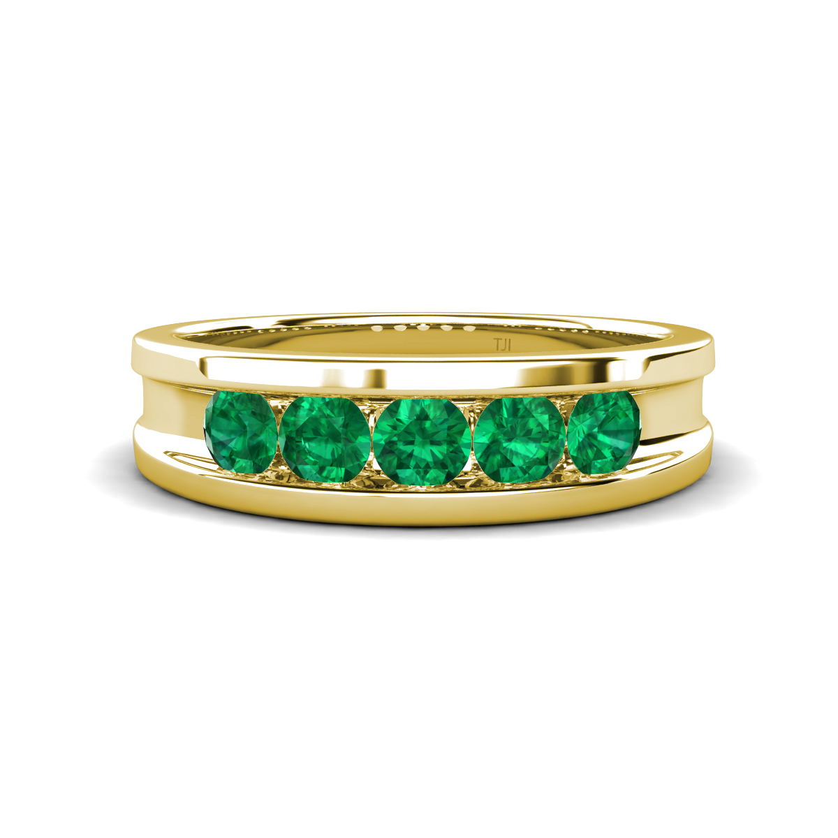 Aaron 0.38 ctw Emerald 5 Stone Unisex Wedding Band (5 mm) 