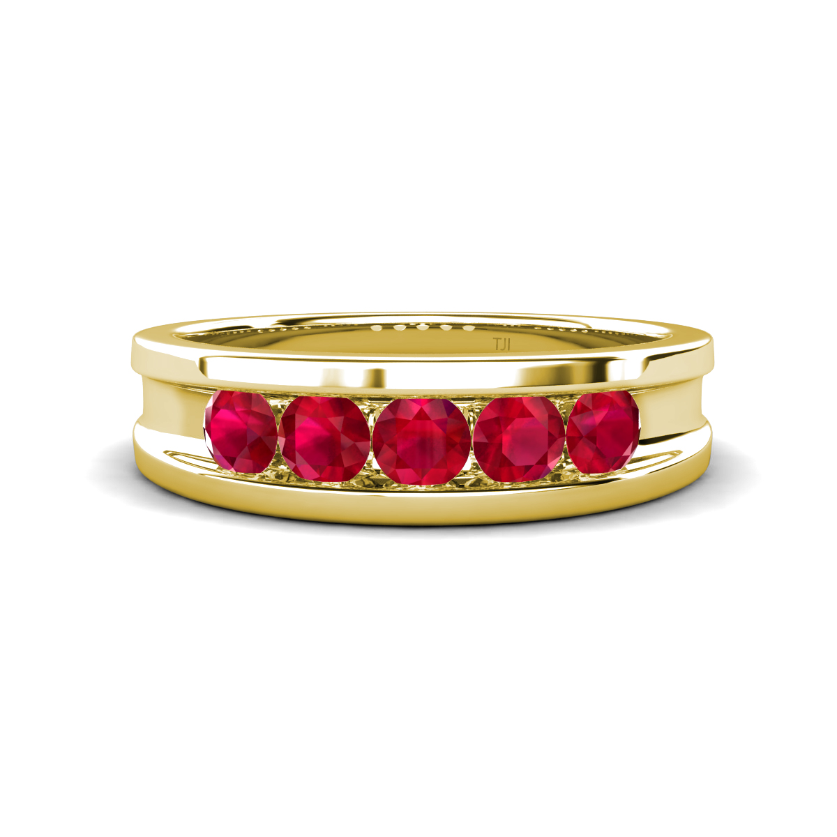 Aaron 0.48 ctw Ruby 5 Stone Unisex Wedding Band (5 mm) 