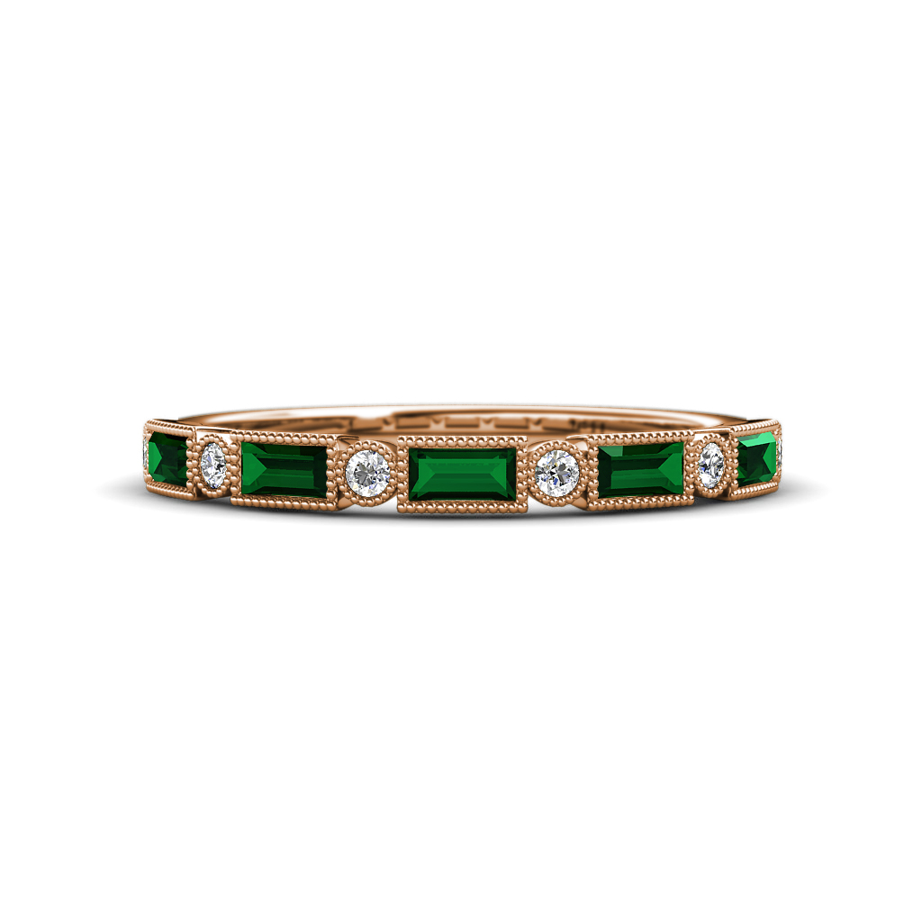 Kelli 0.62 ctw Baguette Shape Created Emerald and Round Natural Diamond Milgrain Wedding Band 