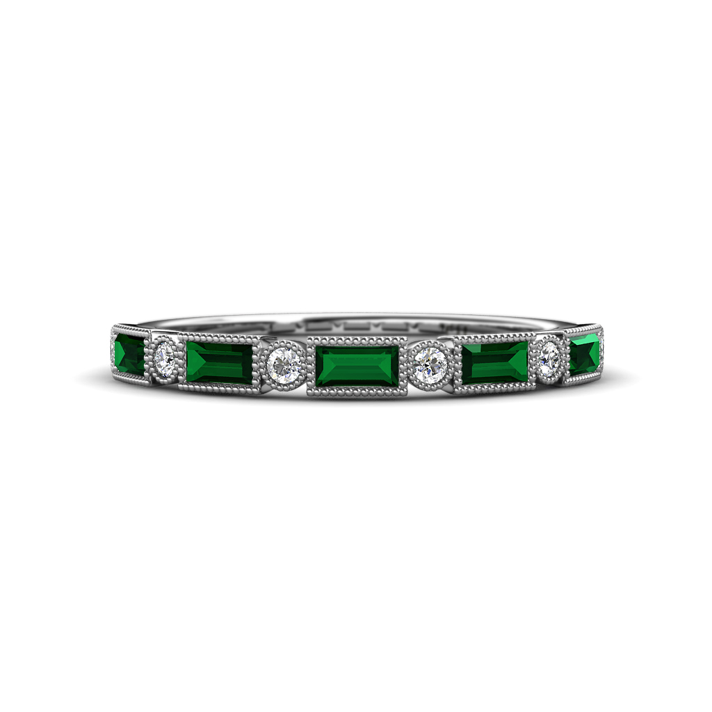Kelli 0.62 ctw Baguette Shape Created Emerald and Round Natural Diamond Milgrain Wedding Band 