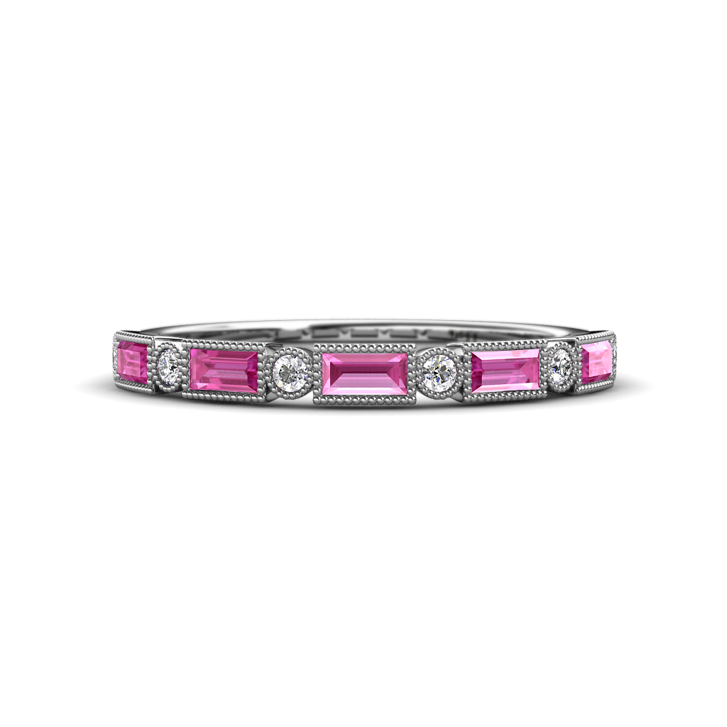 Kelli 0.87 ctw Baguette Shape Pink Sapphire and Round Natural Diamond Milgrain Wedding Band 