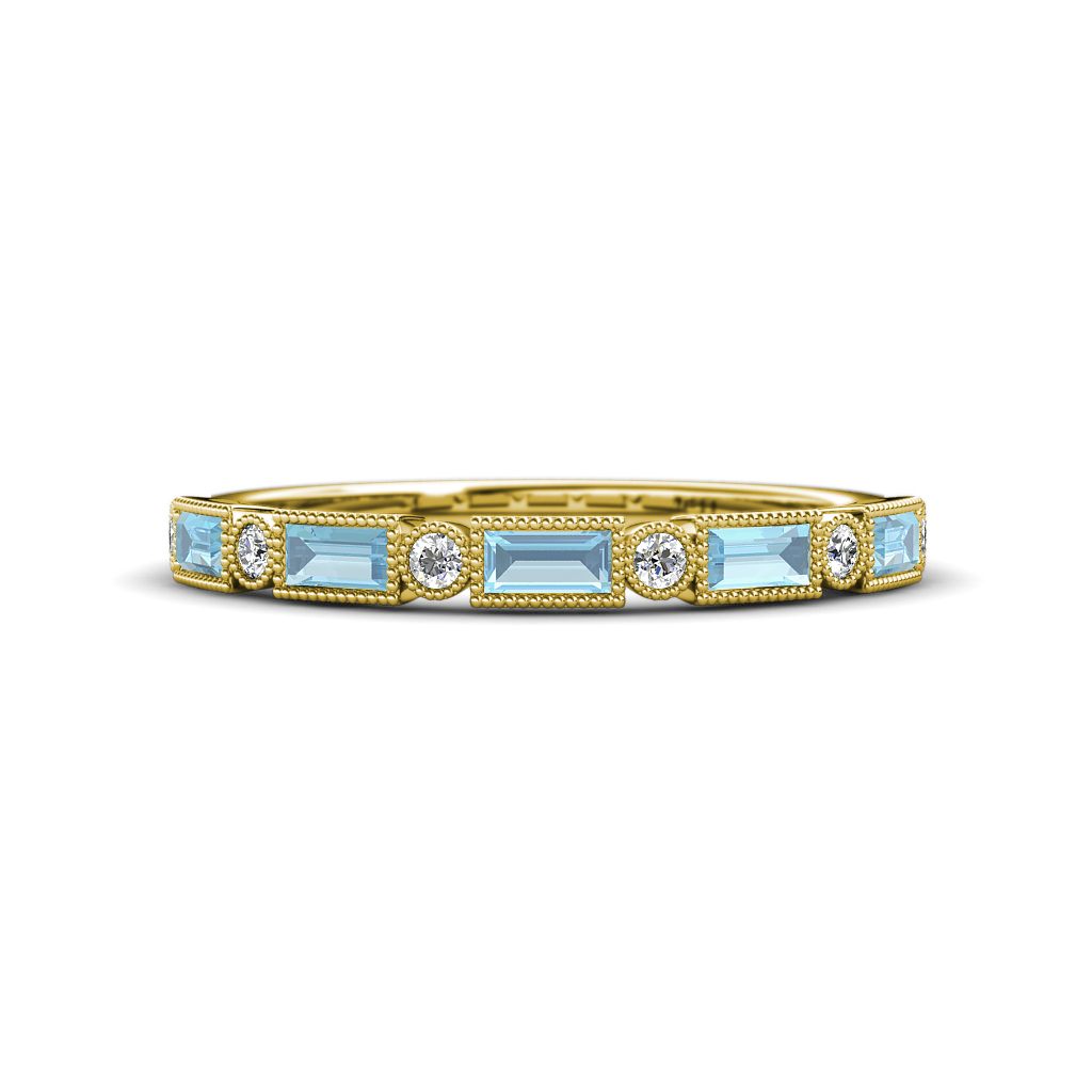 Kelli 0.72 ctw Baguette Shape Aquamarine and Round Natural Diamond Milgrain Wedding Band 