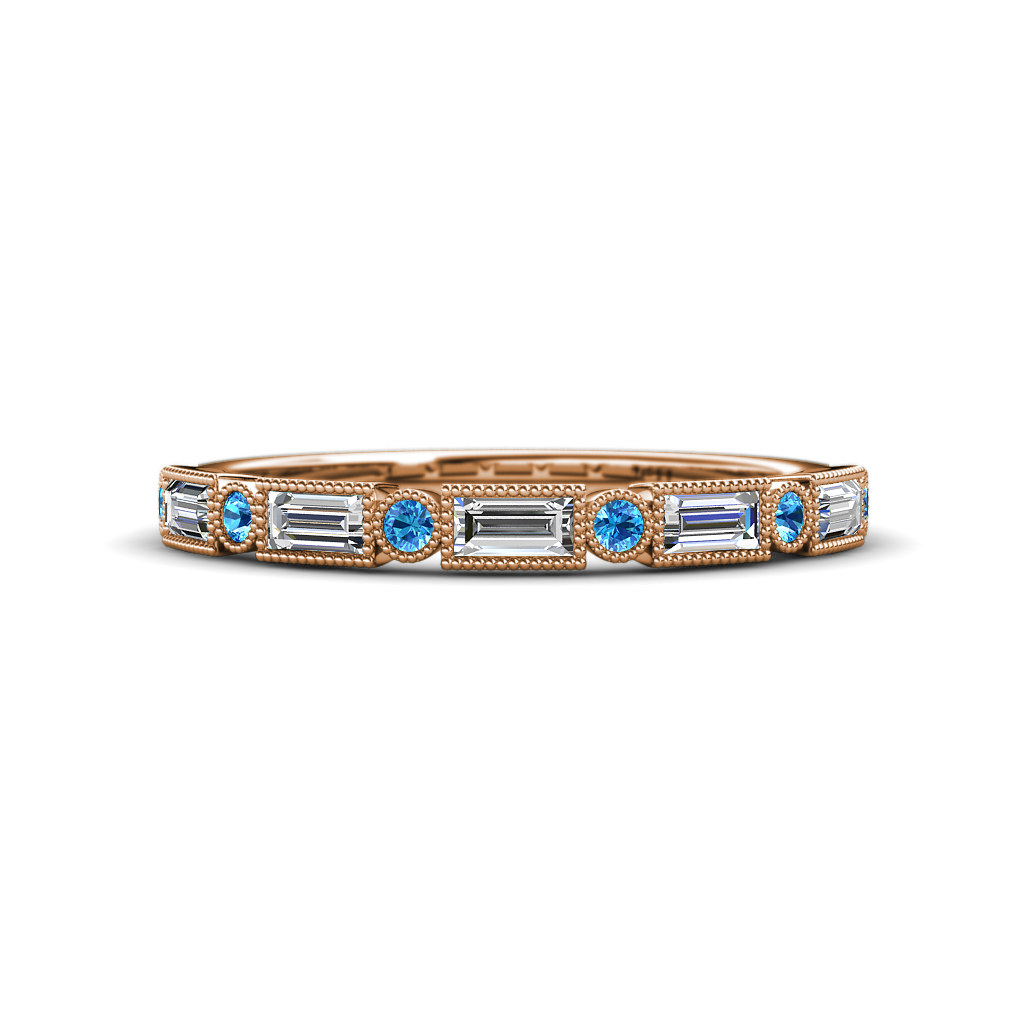 0.65 ctw Baguette Diamond and Round Blue Topaz Milgrain Wedding Band 