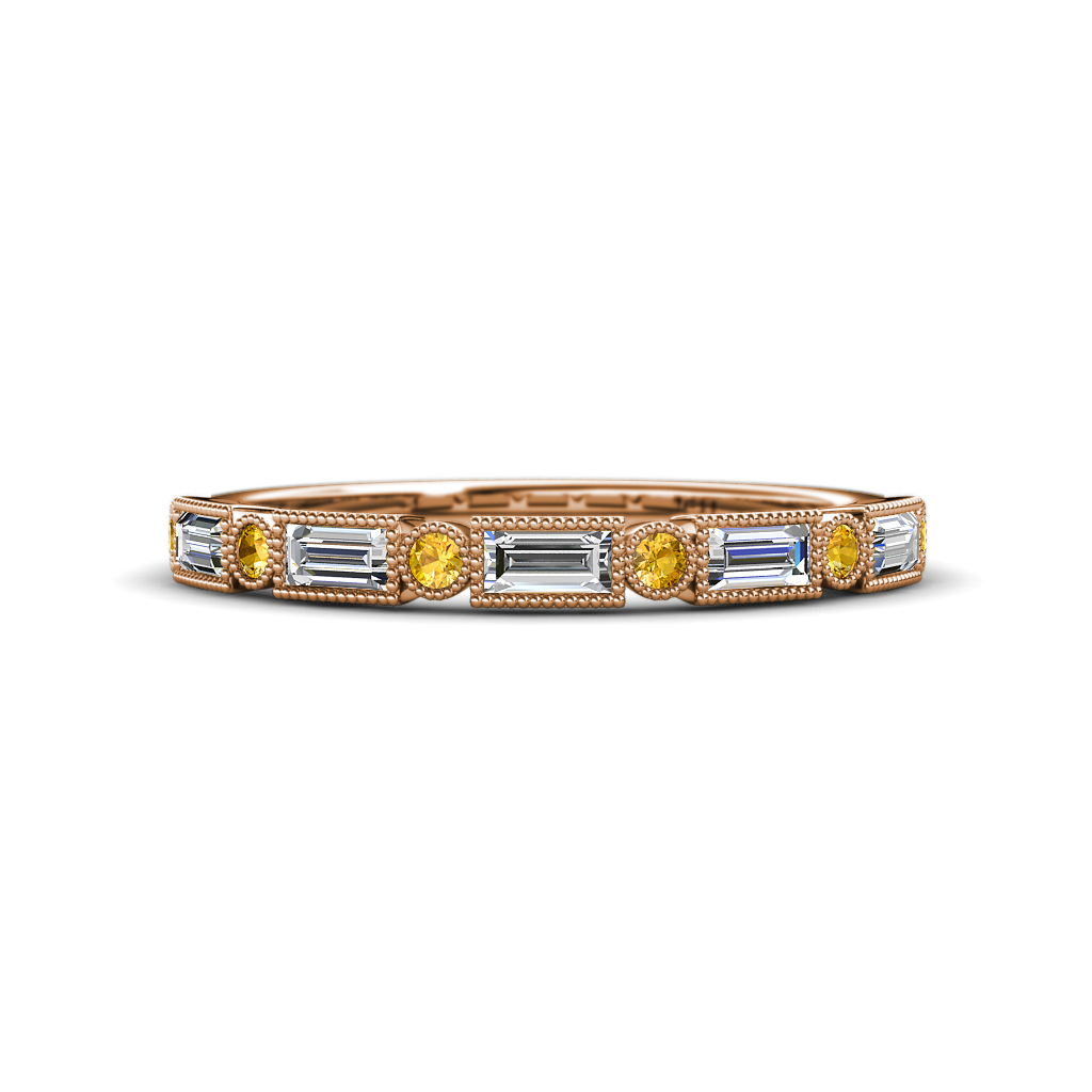 0.65 ctw Baguette Diamond and Round Citrine Milgrain Wedding Band 