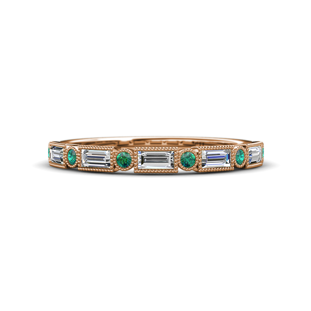 0.65 ctw Baguette Diamond and Round Emerald Milgrain Wedding Band 