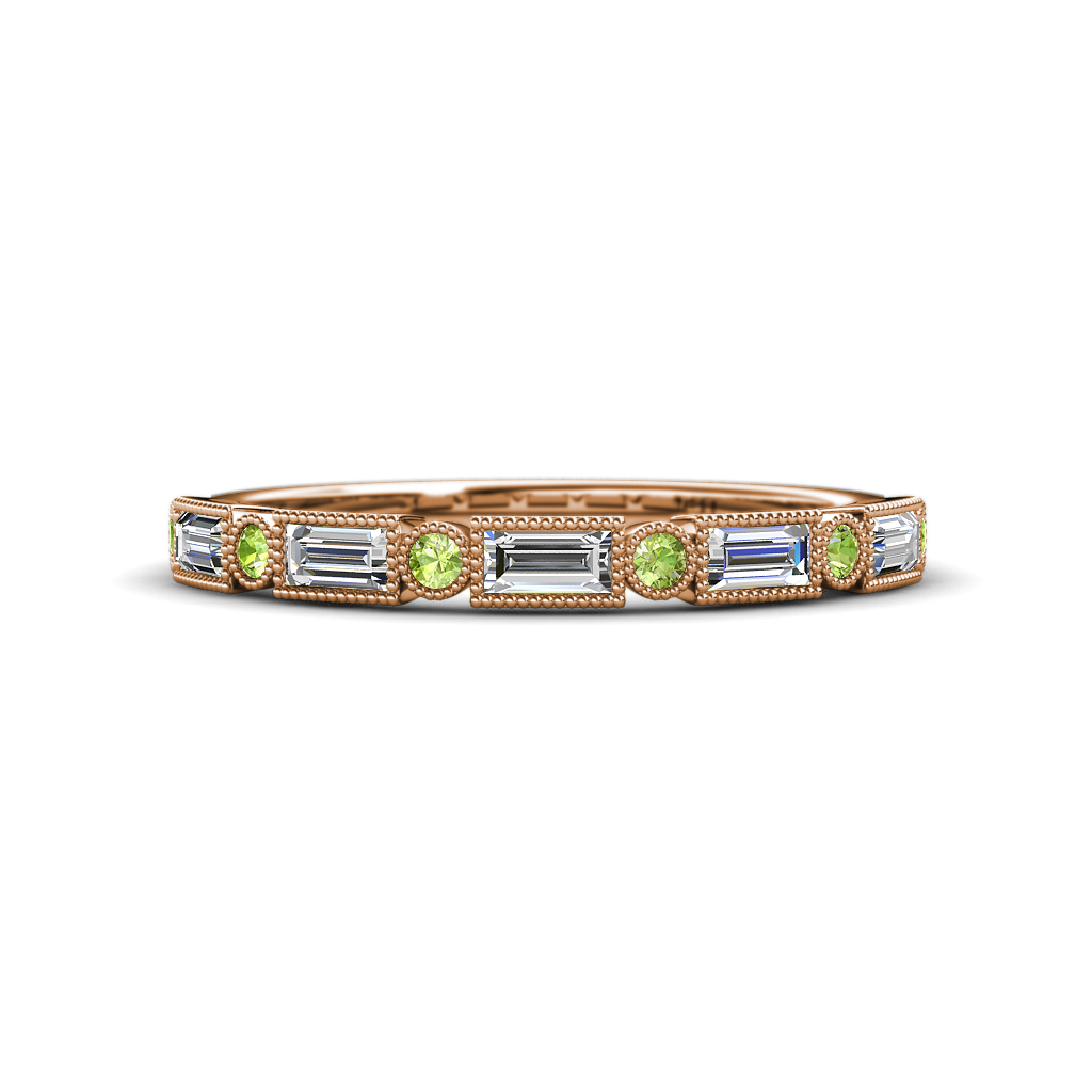 0.68 ctw Baguette Diamond and Round Peridot Milgrain Wedding Band 