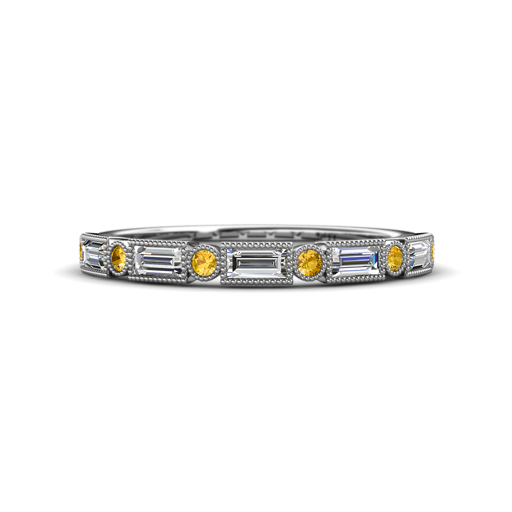 0.65 ctw Baguette Diamond and Round Citrine Milgrain Wedding Band 