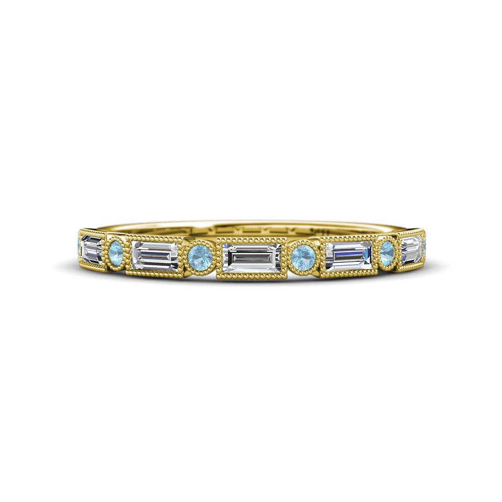 0.65 ctw Baguette Diamond and Round Aquamarine Milgrain Wedding Band 