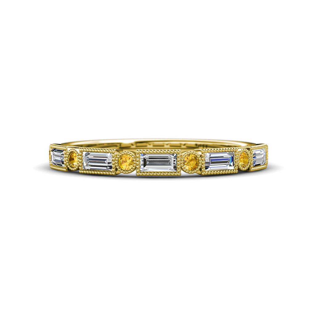 0.65 ctw Baguette Diamond and Round Citrine Milgrain Wedding Band 