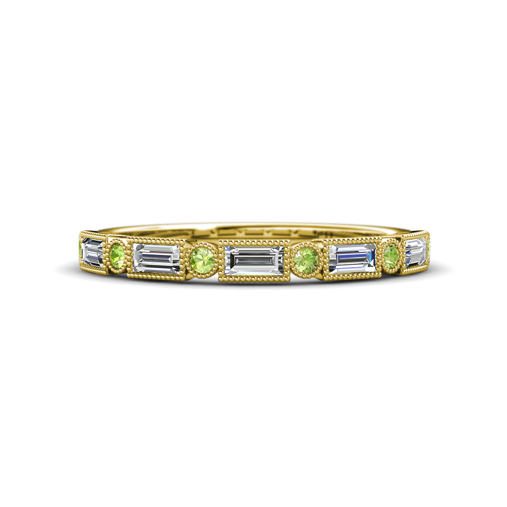 0.68 ctw Baguette Diamond and Round Peridot Milgrain Wedding Band 