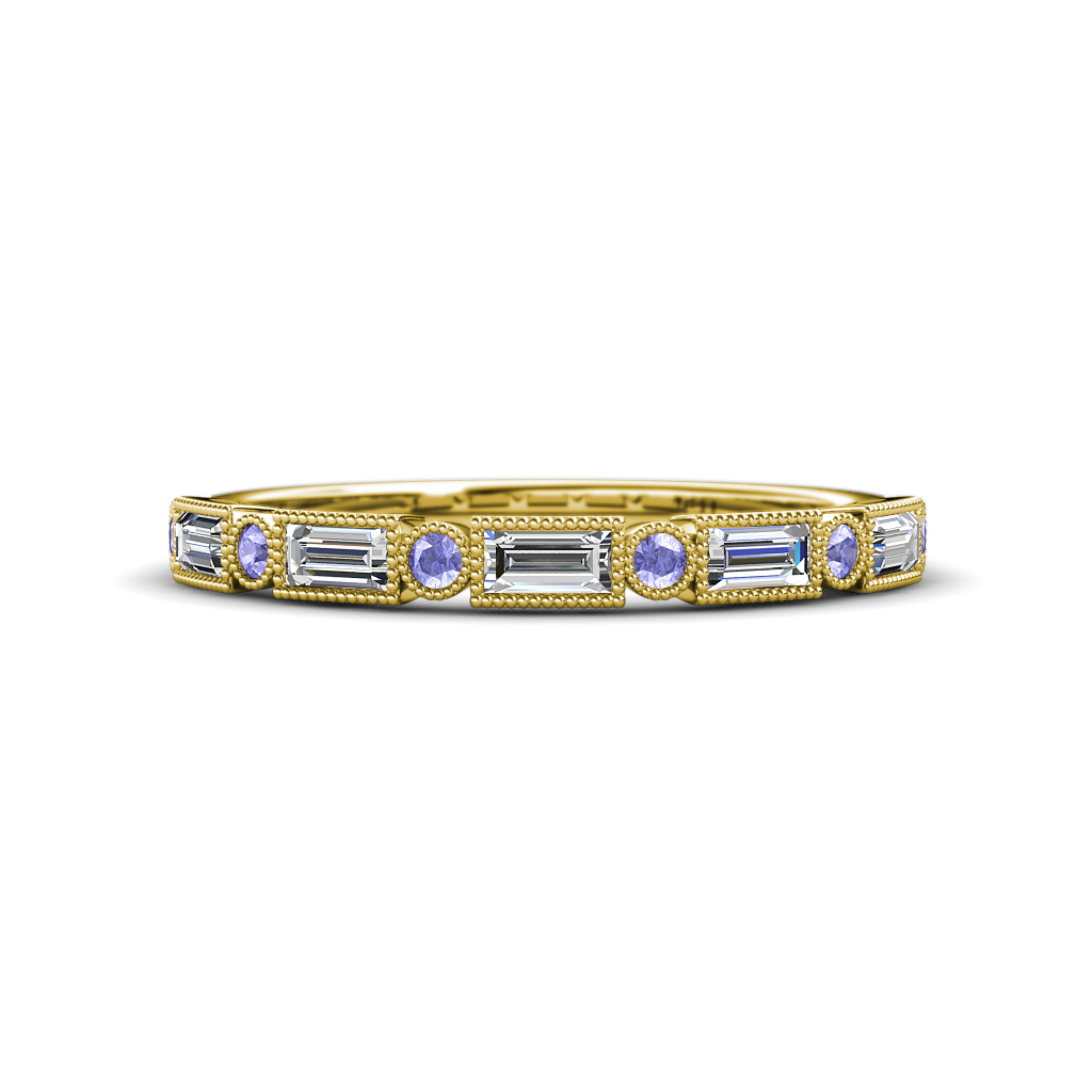 0.67 ctw Baguette Diamond and Round Tanzanite Milgrain Wedding Band 