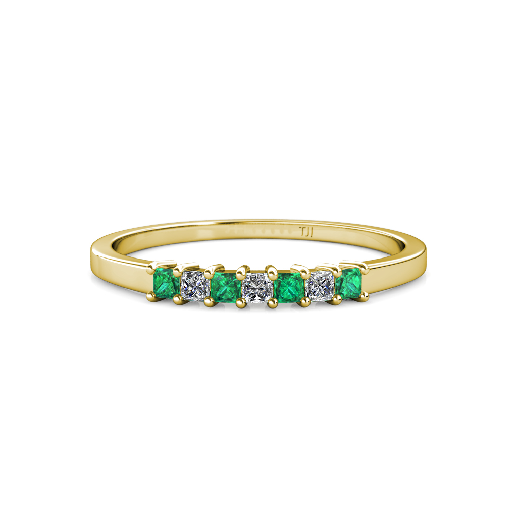 Evia 0.40 ctw Emerald and Natural Diamond Wedding Band 