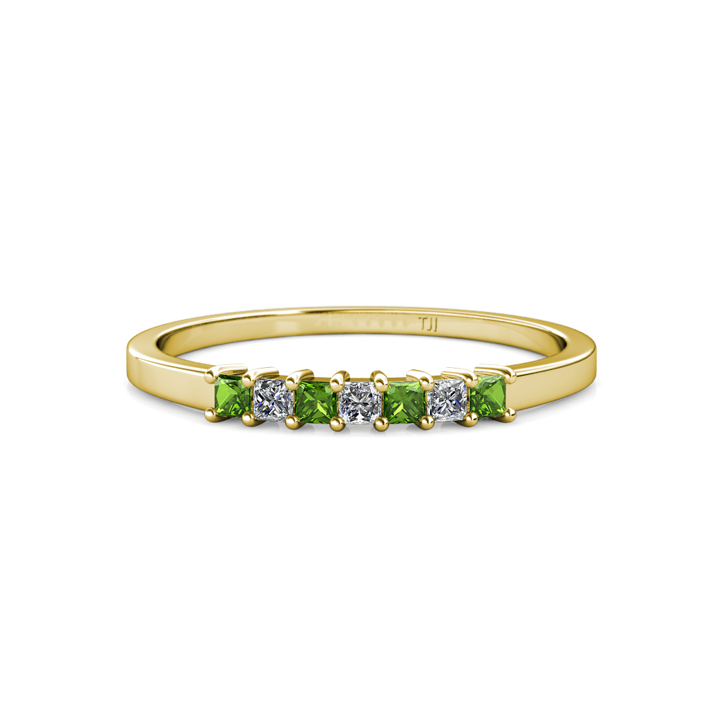 Evia 0.38 ctw Green Garnet and Natural Diamond Wedding Band 