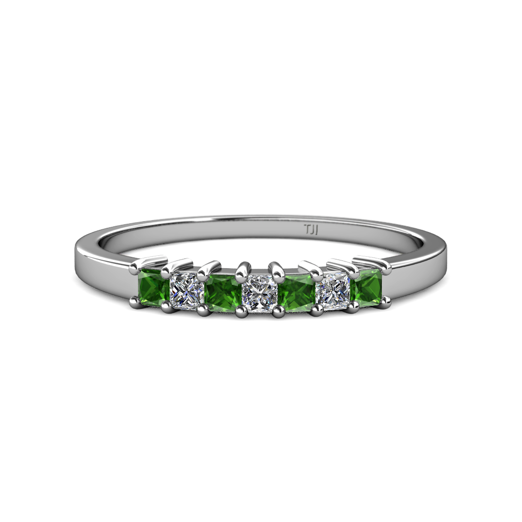 Evia 0.70 ctw Green Garnet and Natural Diamond Wedding Band 