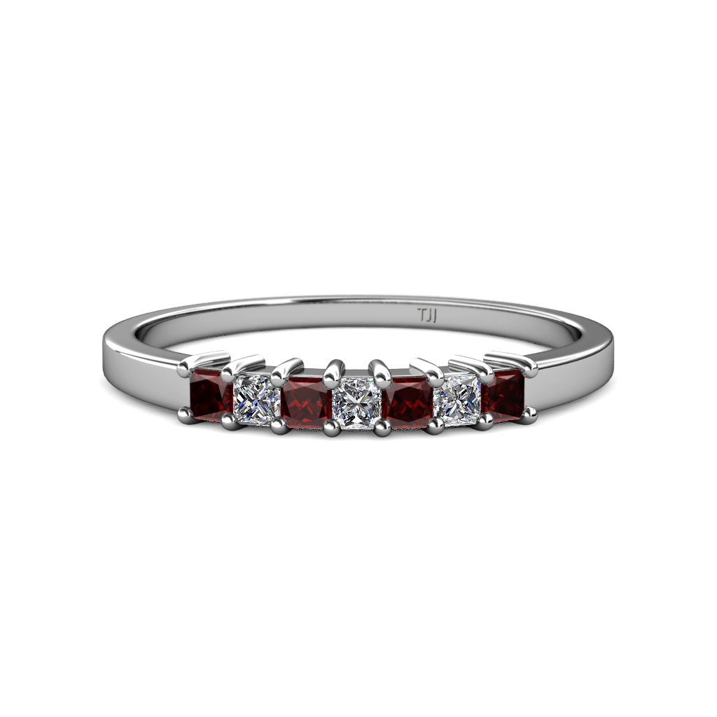 Evia 0.70 ctw Red Garnet and Natural Diamond Wedding Band 