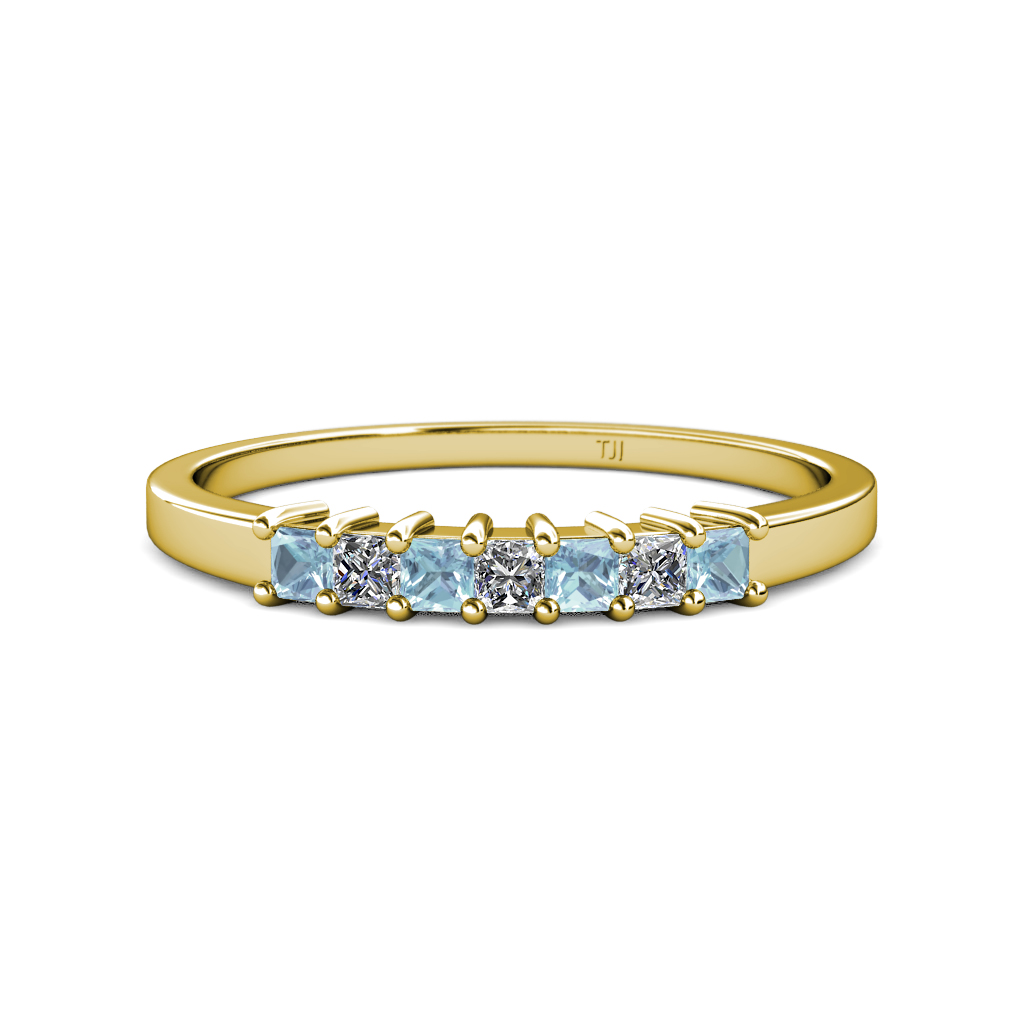 Evia 0.66 ctw Aquamarine and Natural Diamond Wedding Band 