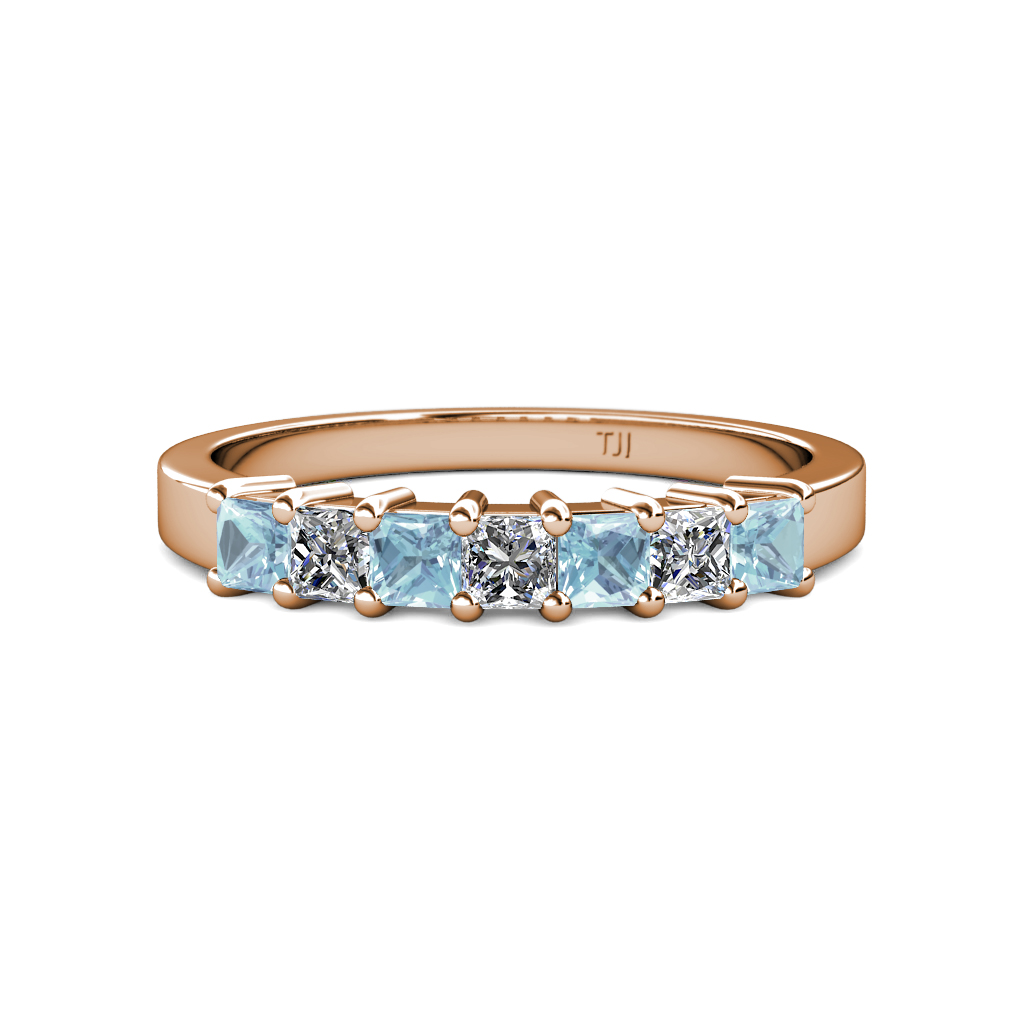 Evia 1.02 ctw Aquamarine and Natural Diamond Wedding Band 