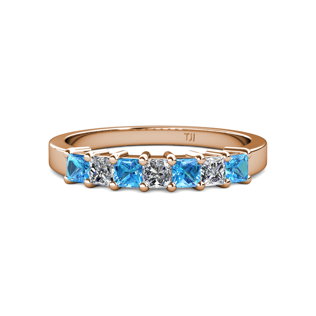 Evia 1.08 ctw Blue Topaz and Natural Diamond Wedding Band 
