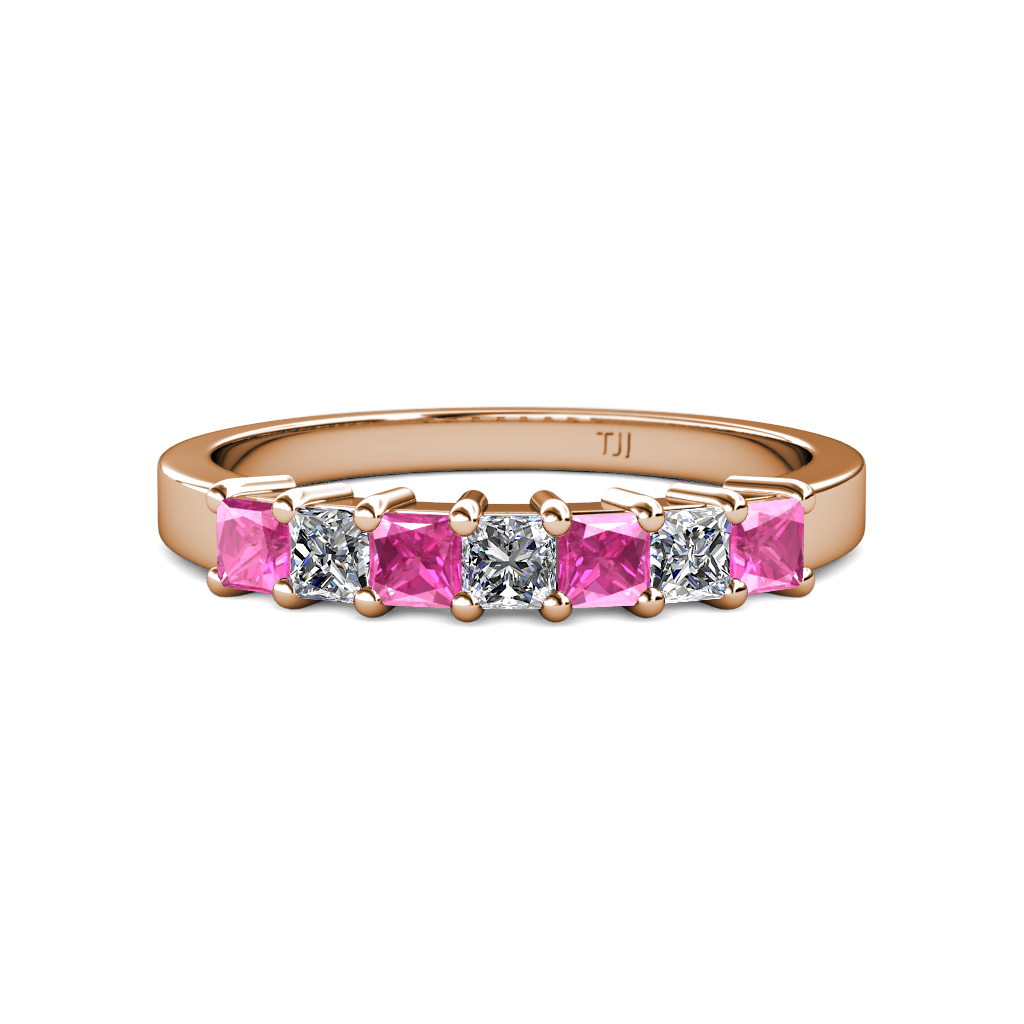 Evia 1.02 ctw Pink Sapphire and Natural Diamond Wedding Band 