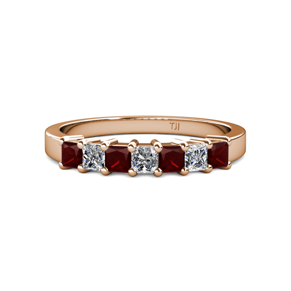 Evia 1.08 ctw Red Garnet and Natural Diamond Wedding Band 