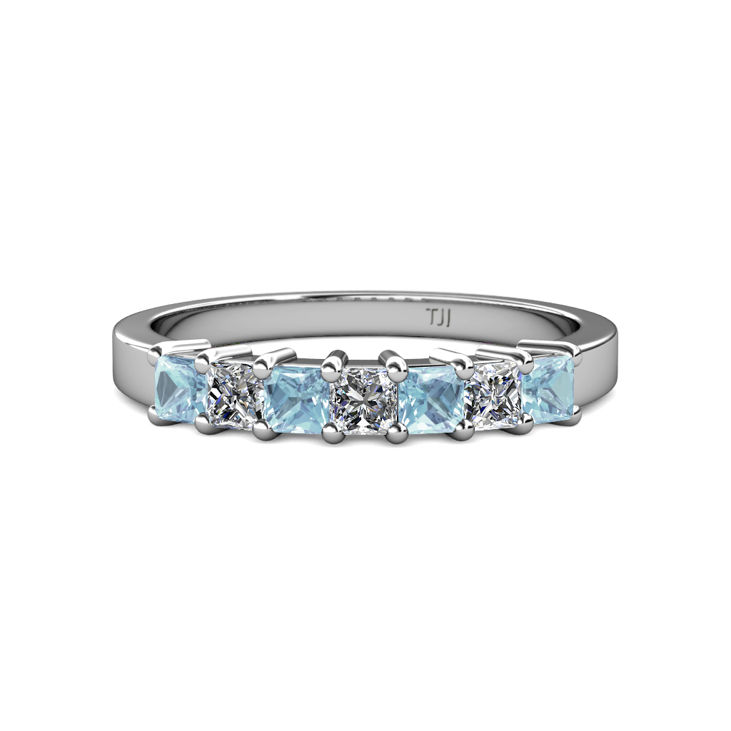 Evia 1.02 ctw Aquamarine and Natural Diamond Wedding Band 