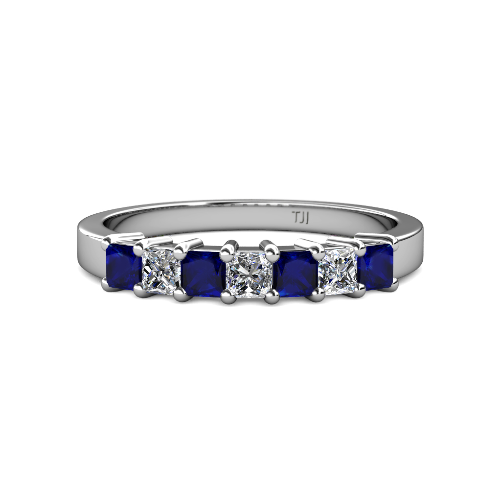 Evia 0.92 ctw Blue Sapphire and Natural Diamond Wedding Band 