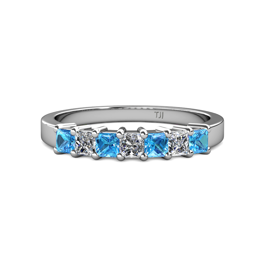 Evia 1.08 ctw Blue Topaz and Natural Diamond Wedding Band 