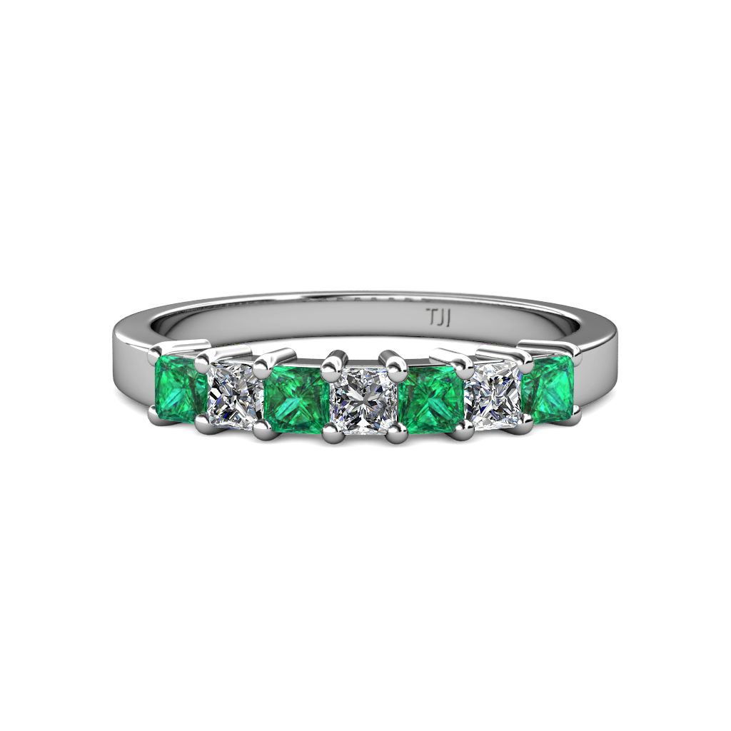 Evia 1.08 ctw Emerald and Natural Diamond Wedding Band 