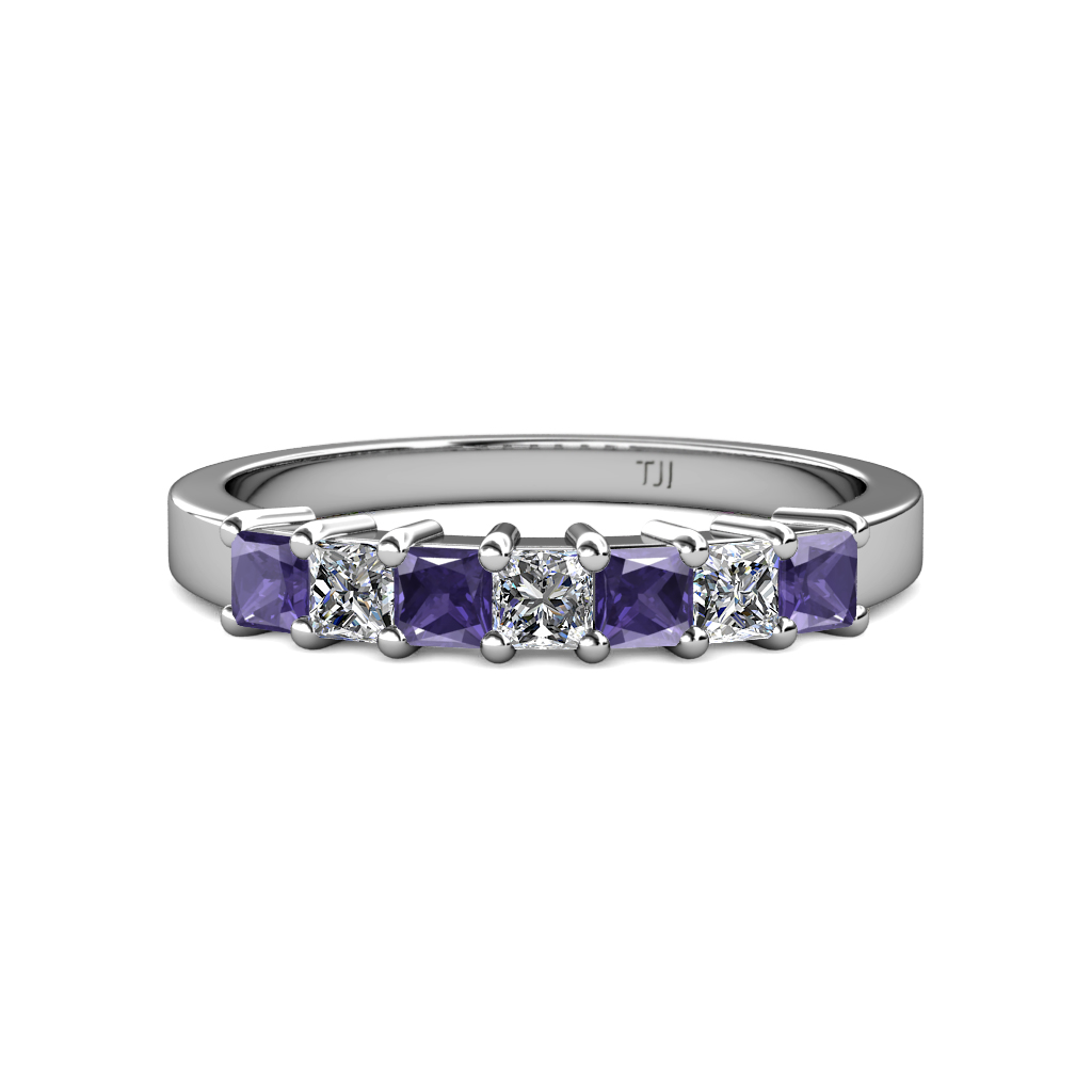 Evia 1.00 ctw Iolite and Natural Diamond Wedding Band 