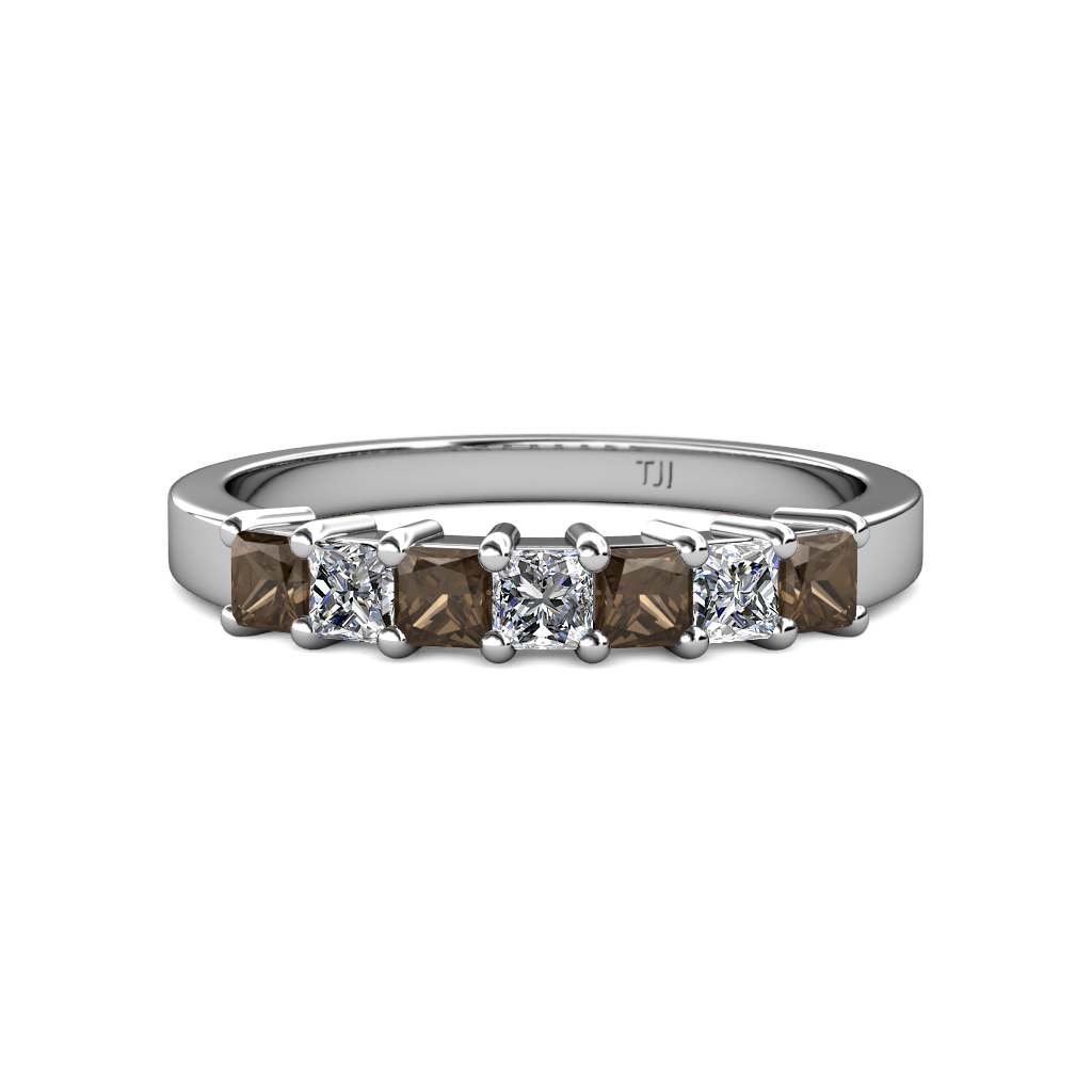 Evia 1.00 ctw Smoky Quartz and Natural Diamond Wedding Band 