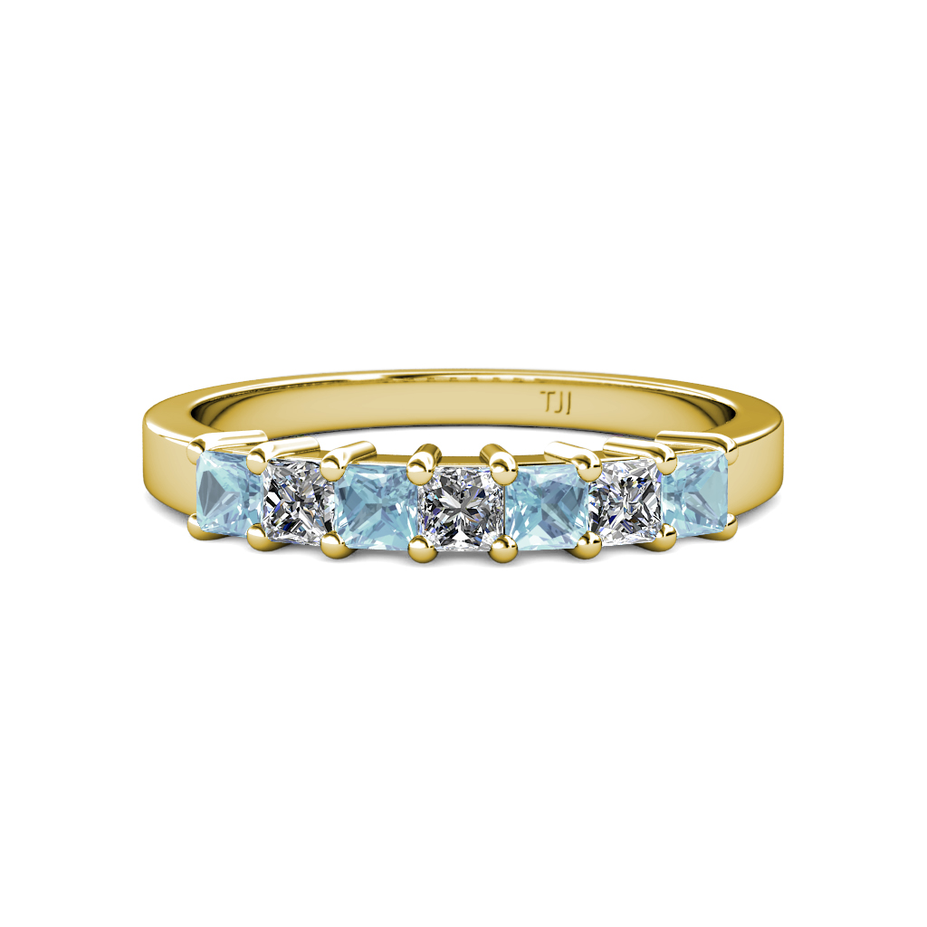 Evia 1.02 ctw Aquamarine and Natural Diamond Wedding Band 