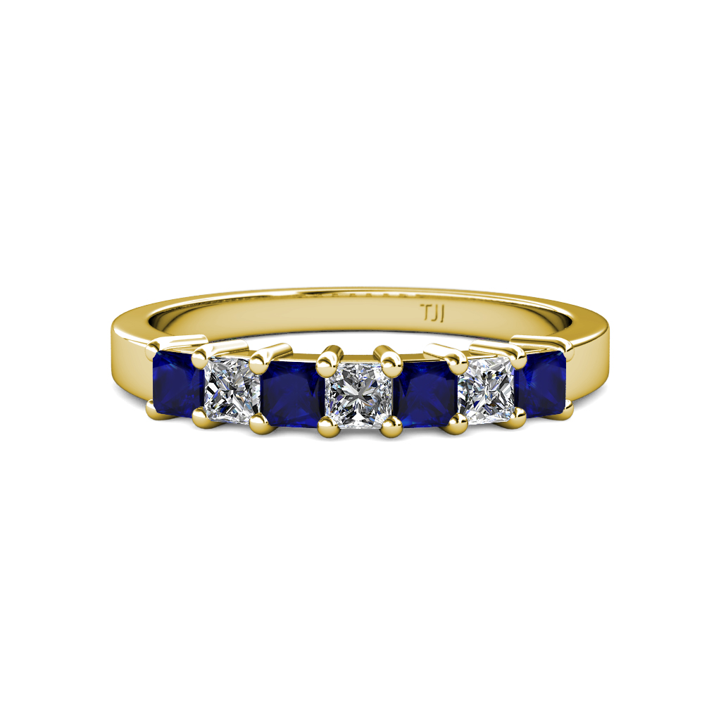 Evia 0.92 ctw Blue Sapphire and Natural Diamond Wedding Band 