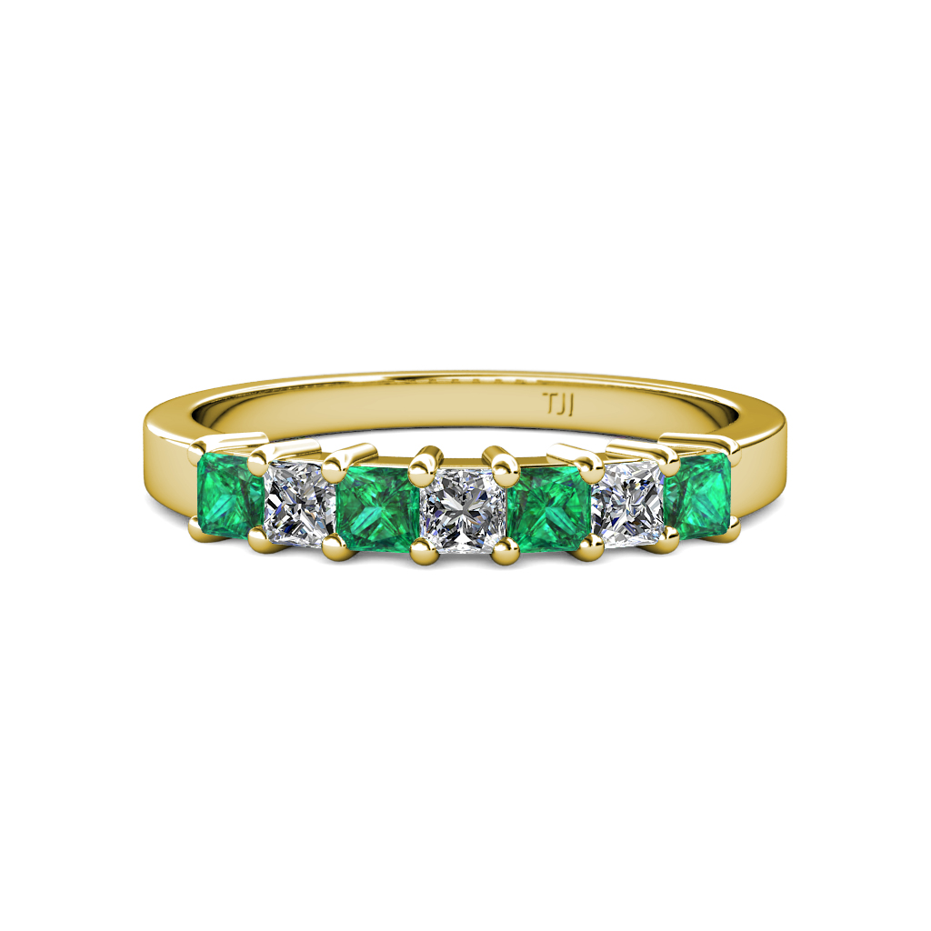 Evia 1.08 ctw Emerald and Natural Diamond Wedding Band 
