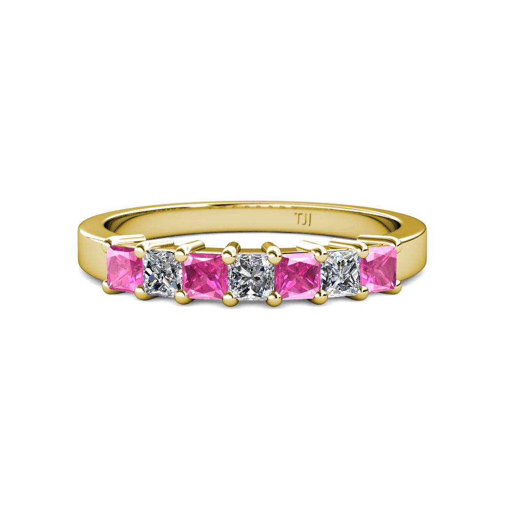 Evia 1.02 ctw Pink Sapphire and Natural Diamond Wedding Band 