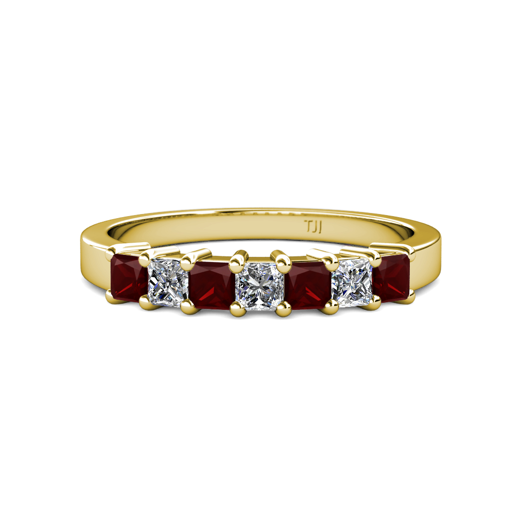 Evia 1.08 ctw Red Garnet and Natural Diamond Wedding Band 